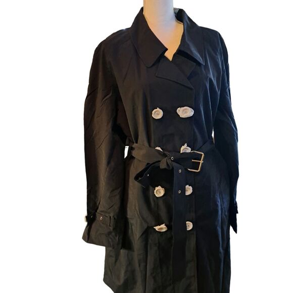 SALE!! NWT-Isaac Mizrahi Black with Pink Lining XL Weather Resistant Trench Coat - Picture 7 of 12